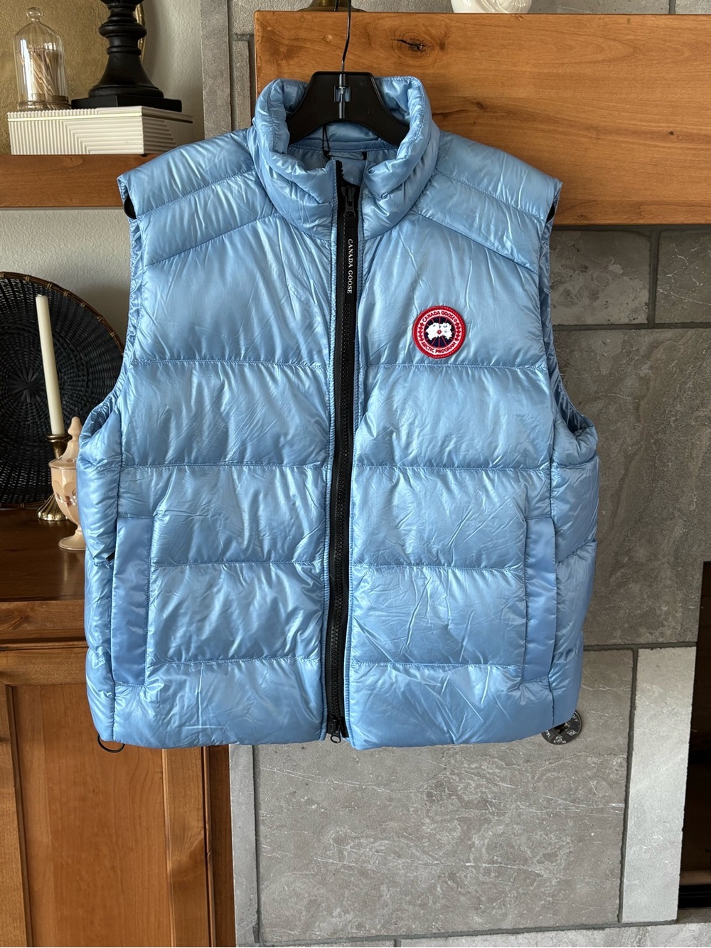Canada Goose Light Blue Quilted Puffer Vest with Red Logo Patch